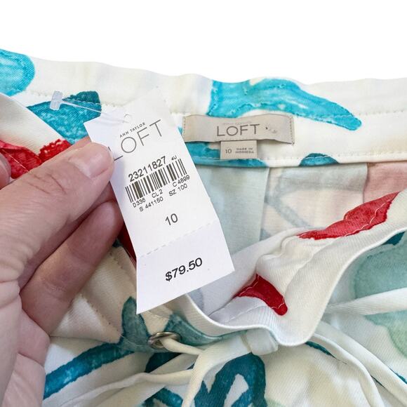 Ann Taylor LOFT Watercolor Floral Drawstring Skirt Size 10 NEW Whisper White - Picture 10 of 15